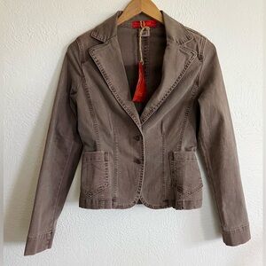NWT Level 99 Stretch Distress Western Gray Tan Denim Jacket Blazer MED-LARG VTG